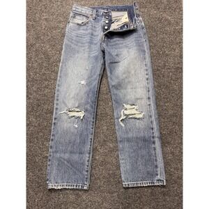 Levi's 501 Original Fit Jeans Womens 26 Blue Distressed Straight Leg Grunge Core